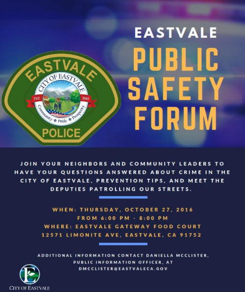 Eastvale Public Safety Forum October 27, 2016